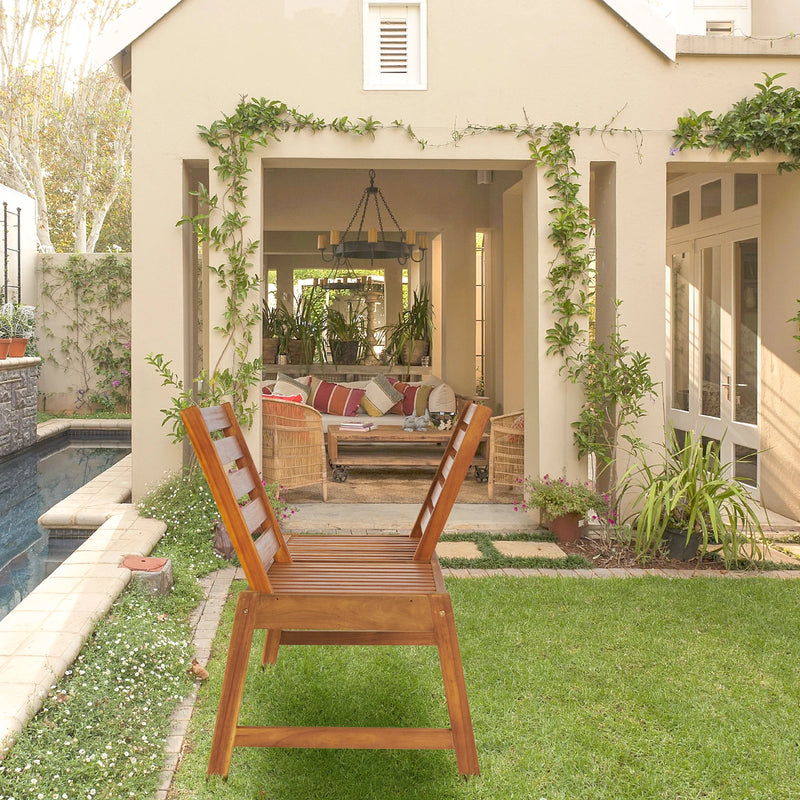 Acacia Wood Outdoor Patio Bench with Adjustable Backrest, 2-Person Park Bench Garden Bench Front Porch Bench