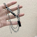 Men Stylish Black Stone Choker Necklaces,Chic Double Layers Chain Collar,Valentine's Father's Day Birthday Party Gift