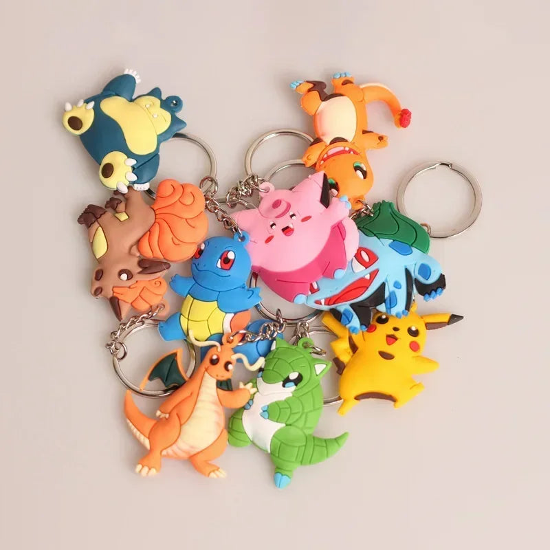 10pcs/lot Pokemon Snorlax Vulpix Dragonite Anime Figures Keychain Pikachu Bulbasaur Charmander Doll Key Ring Pendant Accessories