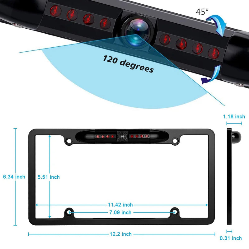 American License Plate Black/Silver Frame Backup Camera CCD Night Vision Reversing Rear View Camera for Car/SUV/Truck/Van/RV