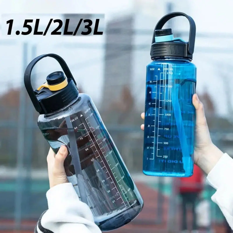 1.5L/2L/3L Sports Water Bottle Portable Leakproof Large Capacity Water Jugs Lightweight with Time Marker Clear Drink Bottle