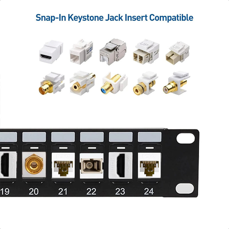 ZoeRax 24-Port RJ45 Shielded Blank Patch Panel 1U 19" Network Patch Panel with Cable Management and Support Bar