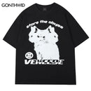 Summer Men Cotton T-Shirt Fashion Tops Tees Male Casual Clothing Short Sleeve Streetwear Cats Stare The Abyss Graphic T-shirt