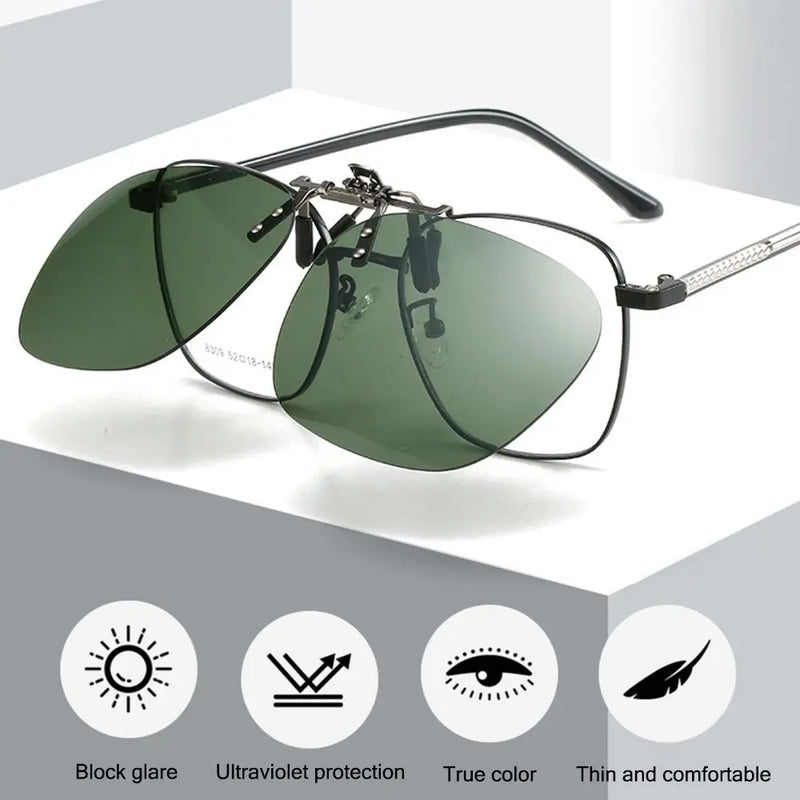 Metal Clip Clip-On Polarized Sunglasses Convenient Rimless Flip-up Sun Glasses for Prescription Glasses UV400 Polygonal Shades