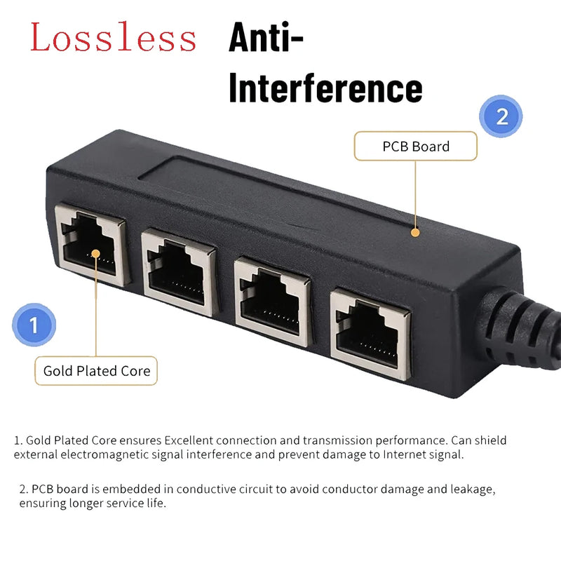 RJ45 1 Male To 4 Female LAN Ethernet Socket 2/3 Port Splitter Ethernet Cable Networking Extender Cable Adapter Accessories