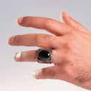 925 Sterling Silver Seal Green Zircon Stone Solomon Zircon Ring for Men Reliable Modern Fit Religious Modern Design