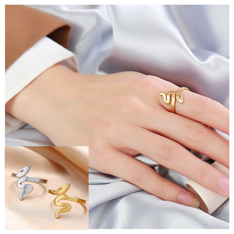 Fashion Snake Shape Ring Stainless Steel Jewelry Gold Color Bague Serpent Rings for Women Cute Party Jewelry