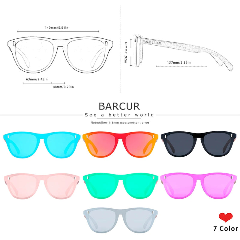 BARCUR Brand Design Natural Wood Temple Sun Glasses Men Polarized Women Fashion Sunglasses Mirror Shades UV400