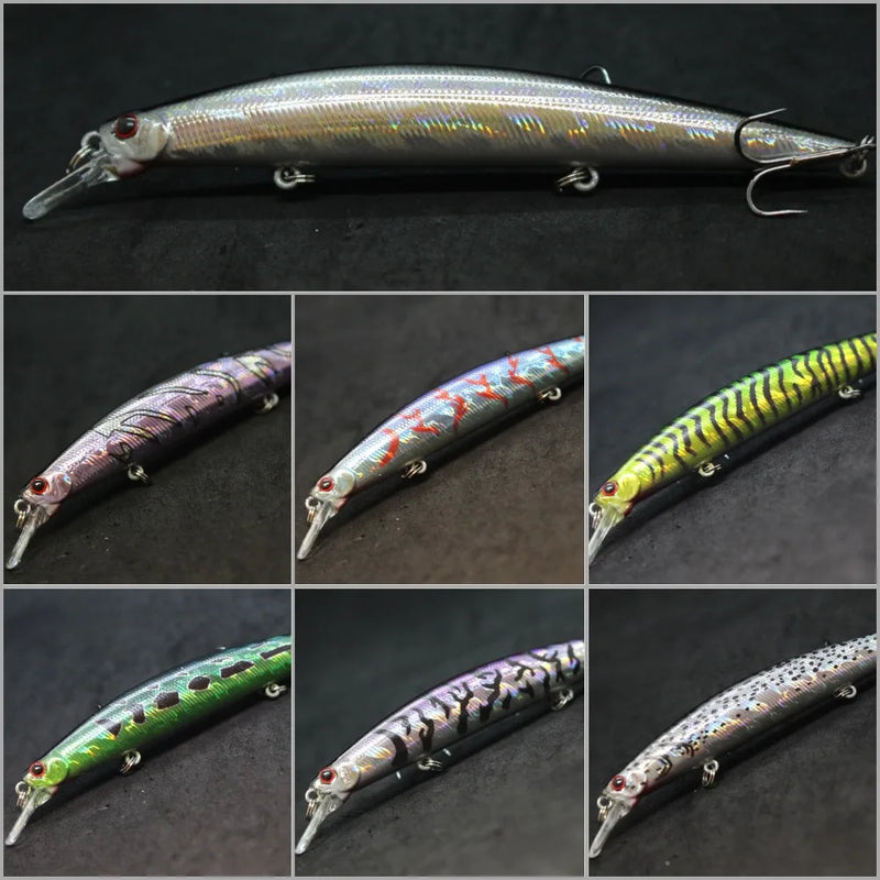 wLure Minnow Fishing Lure 12.7cm 12.5g Long and Slim Running Beads on Bottom 3 Hooks Tight Action Jerkbait Slow Floating M672