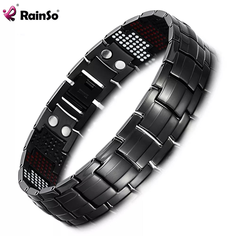 RainSo Male Bracelet Health Germanium Bracelet Charm Black Titanium Magnetic Therapy Bangles Unique Wristband Men Jewelry