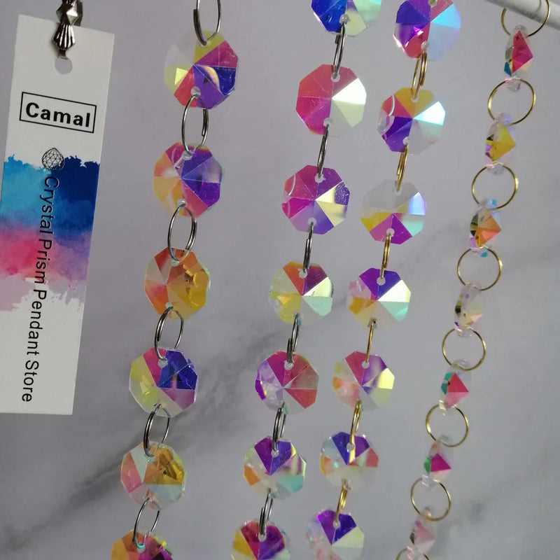 Camal 100cm/3.3ft AB Color 14mm Octagonal Crystal Beads Chain Garland Chandelier Lamp Part Curtain Craft Ornament Christmas Hang