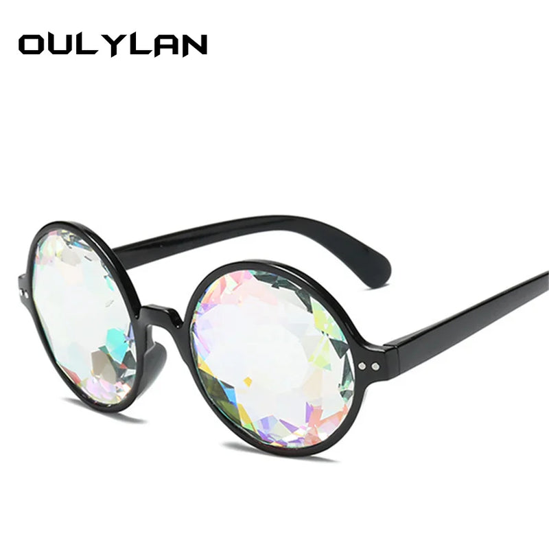 Oulylan Round Kaleidoscope Glasses Rave Festival Men Women Brand Designer Holographic Kaleidoscope Party Sunglasses Retro