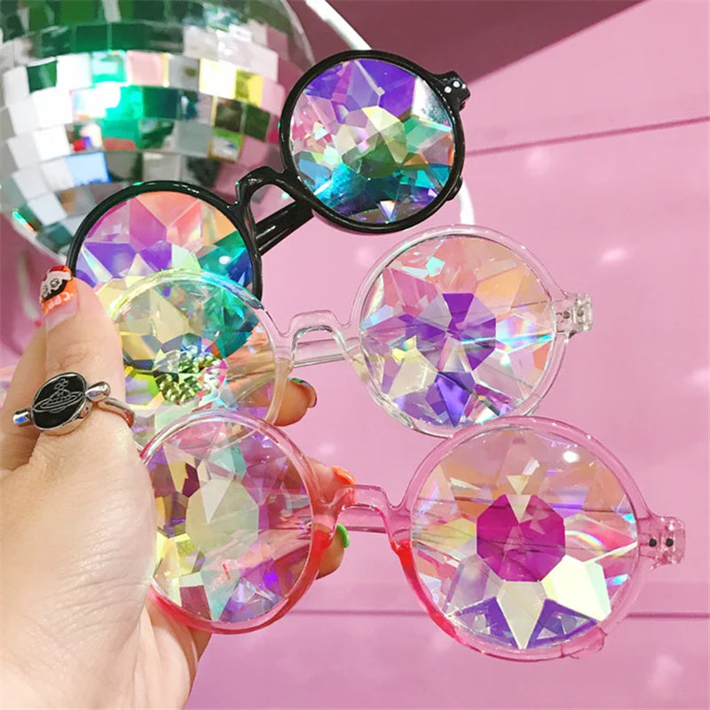 Oulylan Round Kaleidoscope Glasses Rave Festival Men Women Brand Designer Holographic Kaleidoscope Party Sunglasses Retro