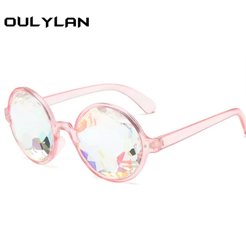 Oulylan Round Kaleidoscope Glasses Rave Festival Men Women Brand Designer Holographic Kaleidoscope Party Sunglasses Retro