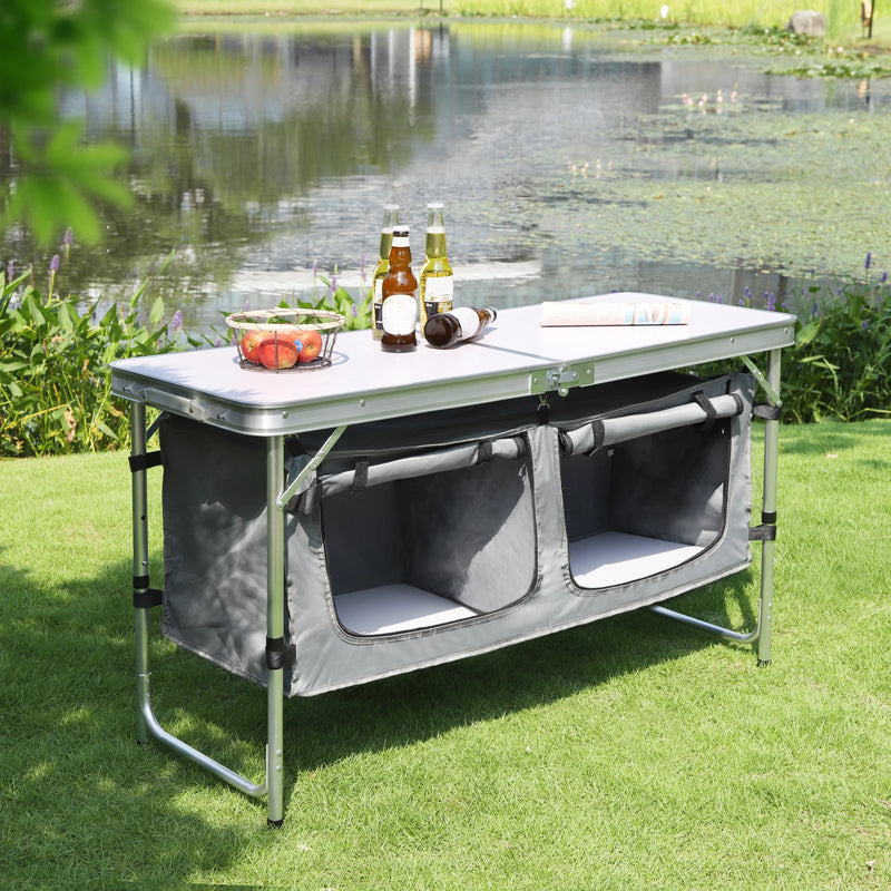 WOLTU Folding Picnic Table Aluminum Suitcase Table with Storage Bag Cupboards Height-Adjustable Camping Table for Garden BBQ