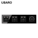UBARO German Standard 16A Crystal Glass Panel Wall Socket Power Steckdose Stopcontact Plug Sockets Home Outlet AC100-250V