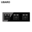 UBARO German Standard 16A Crystal Glass Panel Wall Socket Power Steckdose Stopcontact Plug Sockets Home Outlet AC100-250V