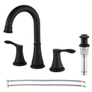 PARLOS 2-Handle 8 inch Widespread Bathroom Faucet with Valve and Pop Up Drain Assembly and cUPC Faucet Supply Hoses, Matte Black, Demeter,1.5GPM