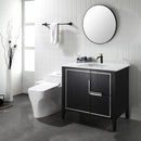 EZANDA Brass Single Handle Bathroom Faucet with Pop-up Sink Drain Assembly & Faucet Supply Lines, Matte Black with Brushed Gold