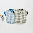 Summer short sleeve grid baby boy girls romper