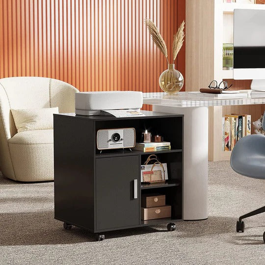 Black Mobile Printer Stand with Adjustable Shelf  DEVAISE