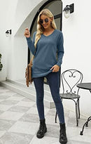 Aloodor Sweatshirt for Women Long Sleeve V-Neck Sweater Side Split Hem Casual Tunic Tops