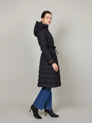 ASSUAL  Quilted Hooded Long Down Coat With Belt