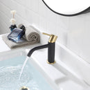 EZANDA Brass Single Handle Bathroom Faucet with Pop-up Sink Drain Assembly & Faucet Supply Lines, Matte Black with Brushed Gold