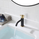 EZANDA Brass Single Handle Bathroom Faucet with Pop-up Sink Drain Assembly & Faucet Supply Lines, Matte Black with Brushed Gold