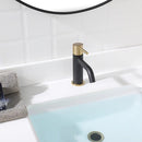 EZANDA Brass Single Handle Bathroom Faucet with Pop-up Sink Drain Assembly & Faucet Supply Lines, Matte Black with Brushed Gold