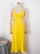 Colorfaith New 2022 Sundress Dress With A Halter Top Strapless Backless Sexy Satin Retro Women Spring Summer Pure Dresses DR2019