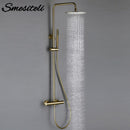 Thermostaic Temperature Bathroom Faucet Brushed Gold Brass Wall-Mount Rain Shower Head Hand Sprayer Two-Function Hot Cold Mixing