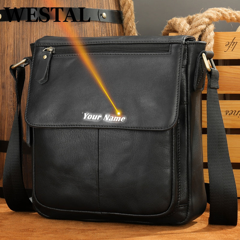 WESTAL Men's Shoulder Bag Men Genuine Leather Messenger Bags Big Male Black Crossbody Bags for Men Bag Leather Man Handbags 8830