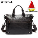 WESTAL Men's Leather Handbags Totes Bags Men Leather Laptop Bags Men's Shoulder Bag Business Briefcases Crossbody Messenger Bag