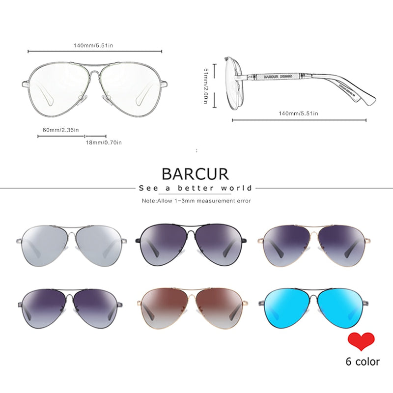 BARCUR Design Titanium Alloy Sunglasses Polarized Men&