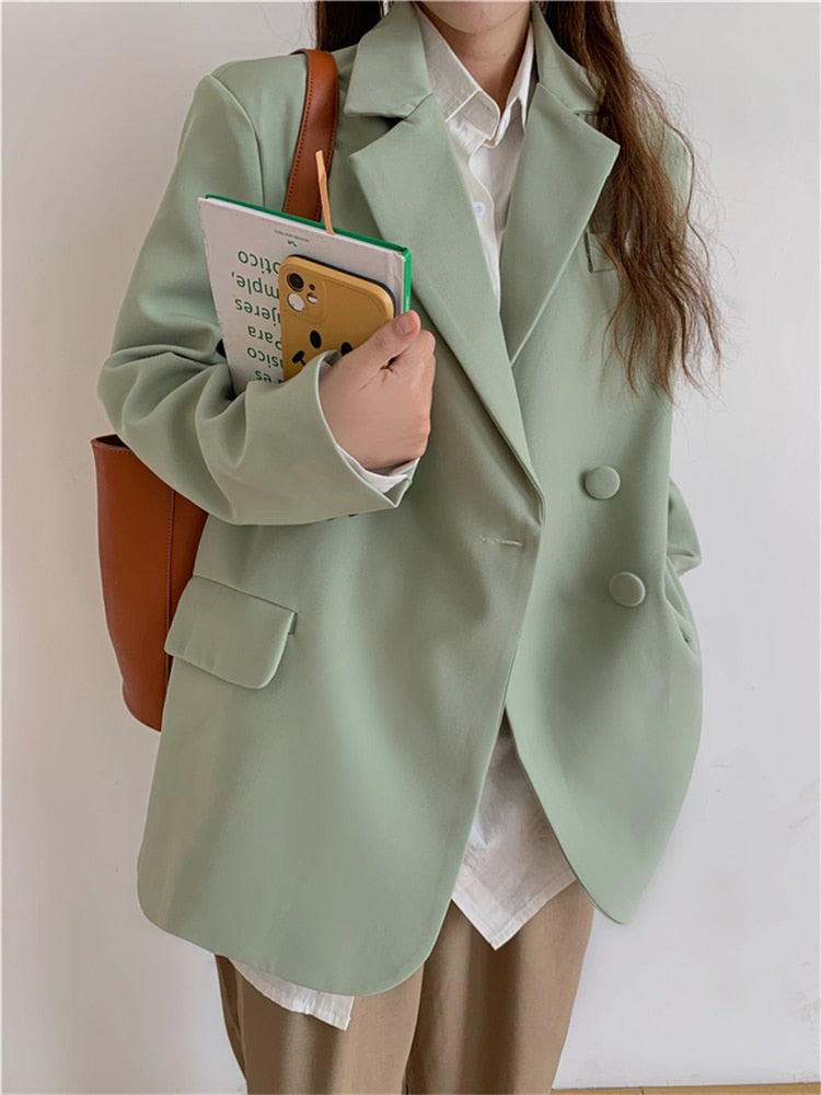 Colorfaith, novedad de 2022, chaquetas con bolsillos, chaquetas de moda Vintage de gran tamaño salvaje para oficina para mujer, chaquetas de otoño e invierno para mujer, Tops JK20165