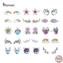 Bamoer Cute Romantic Fairy Elevs Exquisite Stud Earrings for Women Genuine 925 Sterling Silver Rainbow Ear Studs Luxury Jewelry