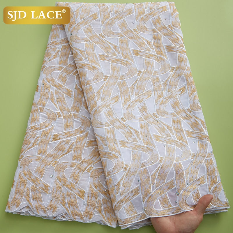 SJD LACE encaje de gasa suiza de alta calidad 5 yardas tela de encaje de algodón africano con agujero estilo Dubai para costura de ropa nigeriana A2324