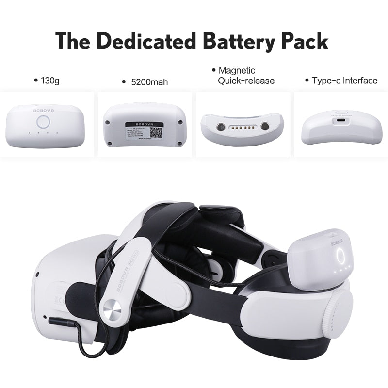 BOBOVR M2 Pro Battery Head Strap Compatible with Oculus Quest2 with Ultra-Thin Twin Charger Station Chaging Replace Battery
