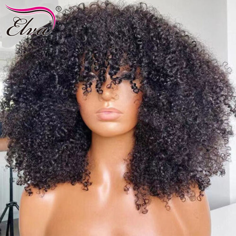 Elva Hair 13x6 Kinky Curly Lace Front Perücke für Frauen Curly Lace Frontal Echthaar Perücken 34 Zoll Remy Hair Lace Perücke vorgezupft