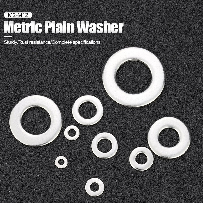 620/1010pcs Flat Washer Set Stainless Steel M2 M3 M4 M5 M6 M8 M10 M12 Ring Gasket Set Plain Washers Metal Washer Assortment Kit