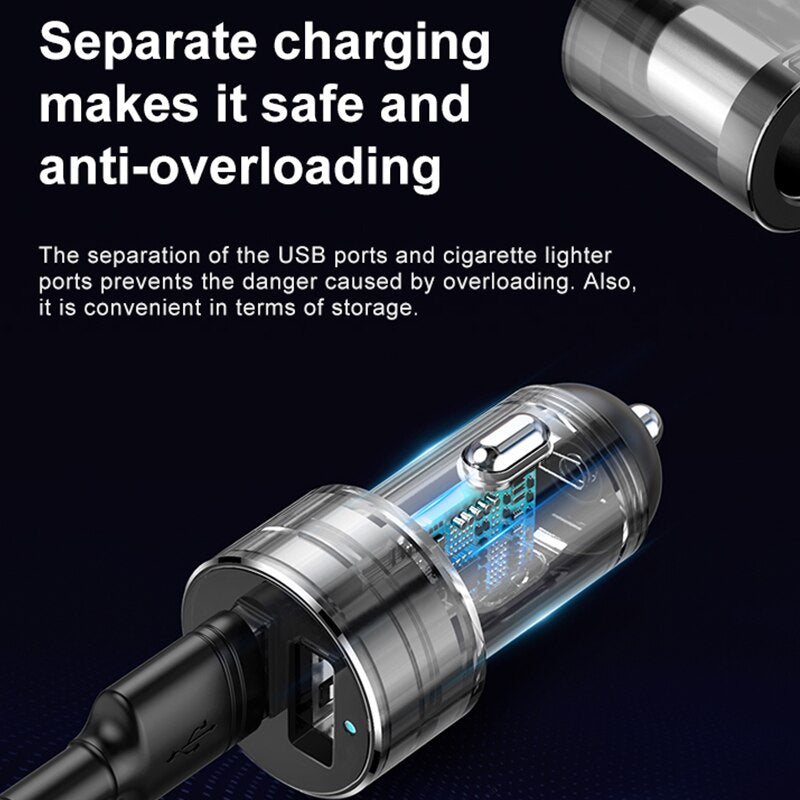 Baseus Cigarette Lighter Splitter 95W Dual USB Car Charger Adapter for Phone Dash Cam Charging