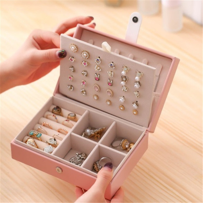 WE Lady PU cuero Universal joyería organizador pantalla viaje joyero cajas portátil joyero botón almacenamiento de cuero