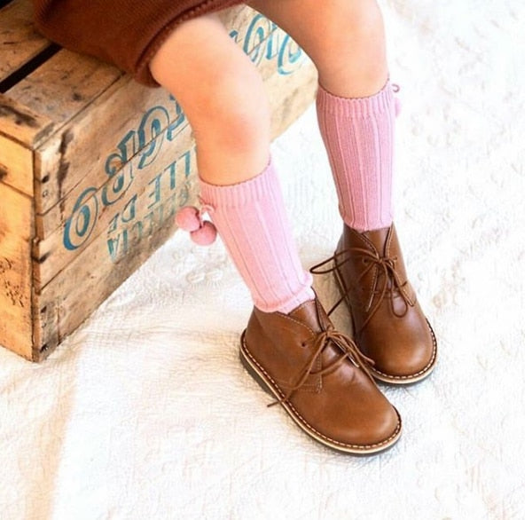 6 Colors.Unisex Children Cherry Hair Ball Knee High Socks.Baby Toddler In Tube Socks For Girls Boys.Kid Cherry Knitted Sock 2-6Y