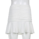 Sweetown Preppy Style Ruched Pleated Skirts Woman High Waist Casual 90s Mini Skirt Lady Trendy 2020 Summer Beachwear White