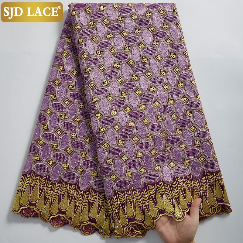 SJD LACE Hochwertige Schweizer Voile-Spitze 5 Yards afrikanischer Baumwoll-Spitzenstoff mit Loch im Dubai-Stil zum Nähen von nigerianischen Kleidungsstücken A2324