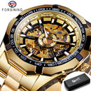 Forsining 2021 Stainless Steel Waterproof Mens Skeleton Watches Top Brand Luxury Transparent Mechanical Sport Male Wrist Watches