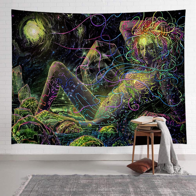 Simsant psychedelischer Wandteppich, abstraktes nacktes Mädchen, Hippe-Blumen-Wandbehang, Wandteppich für Wohnzimmer, Schlafzimmer, Wohnheim, Heimdekoration