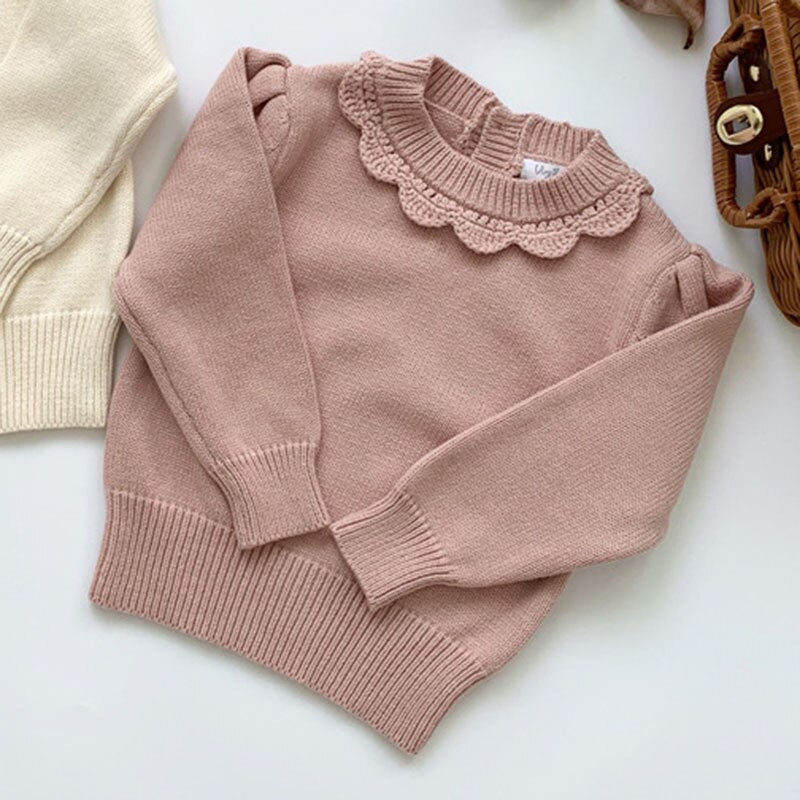 New 2020 Kids Girls Long Sleeve Knit Lace Sweater Autumn Winter Baby Clothing Girls Pullover Sweaters 1-7Yrs