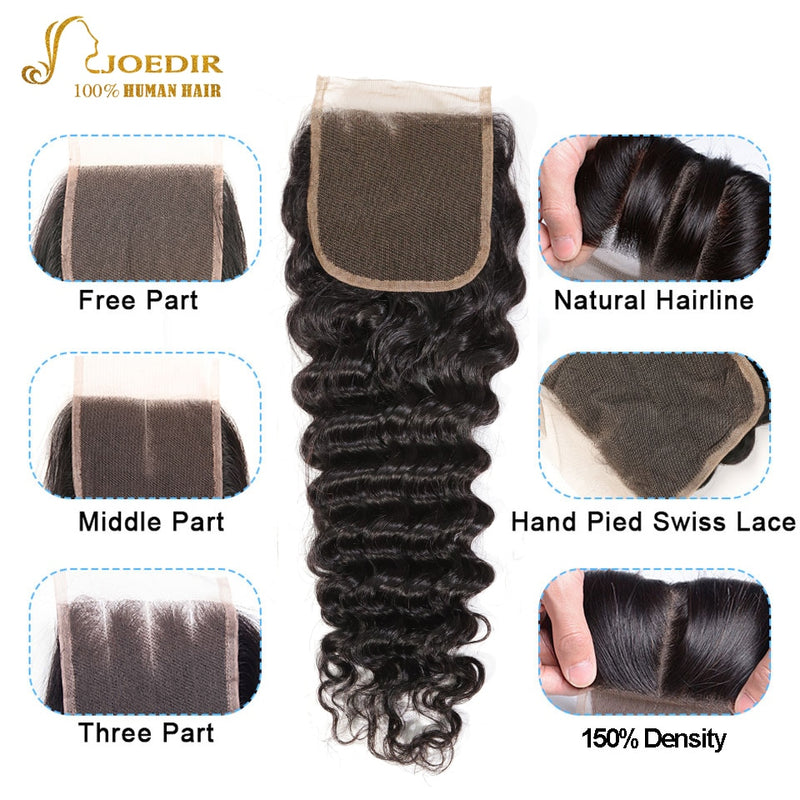 Joedir Deep Wave Bundles With Frontal Brazilian Hair Bundles Human Hair Extension 3/4 Human Hair Bundles With Closure Hair Remy